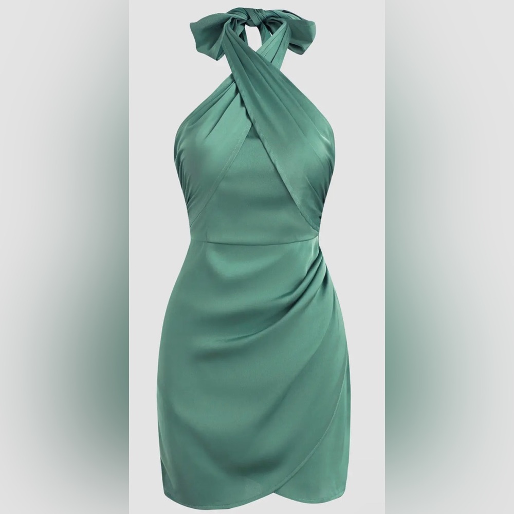 Cross Halter Satin Dress